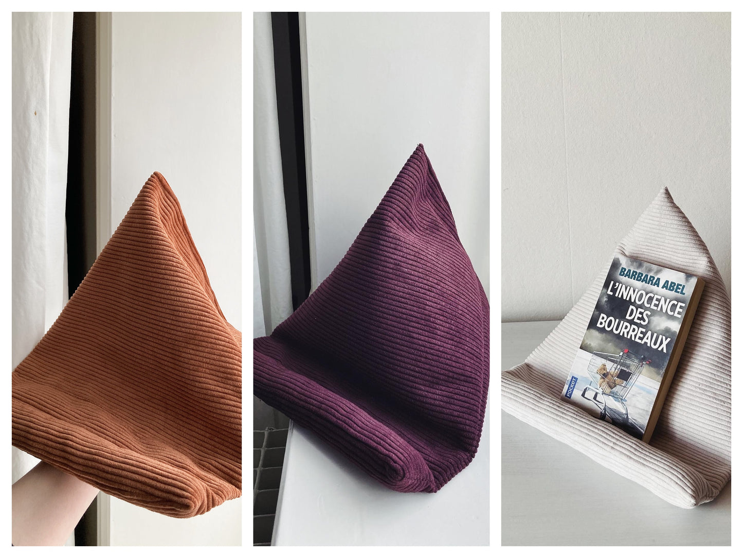 Coussin berlingot de lecture en velours (couleur au choix)